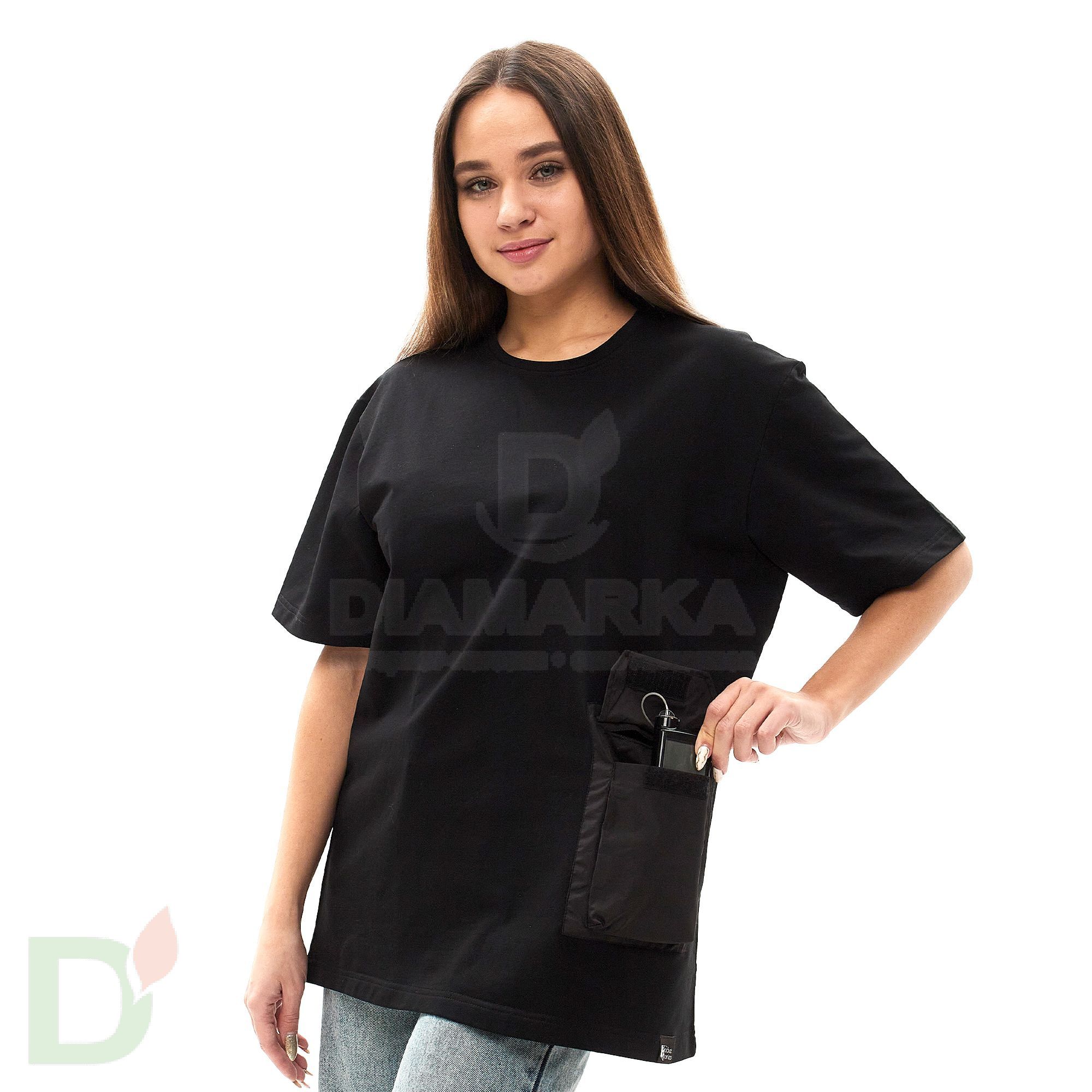 Футболка Pocket Stories с накладным карманом для инсулиновой помпы, Чёрная