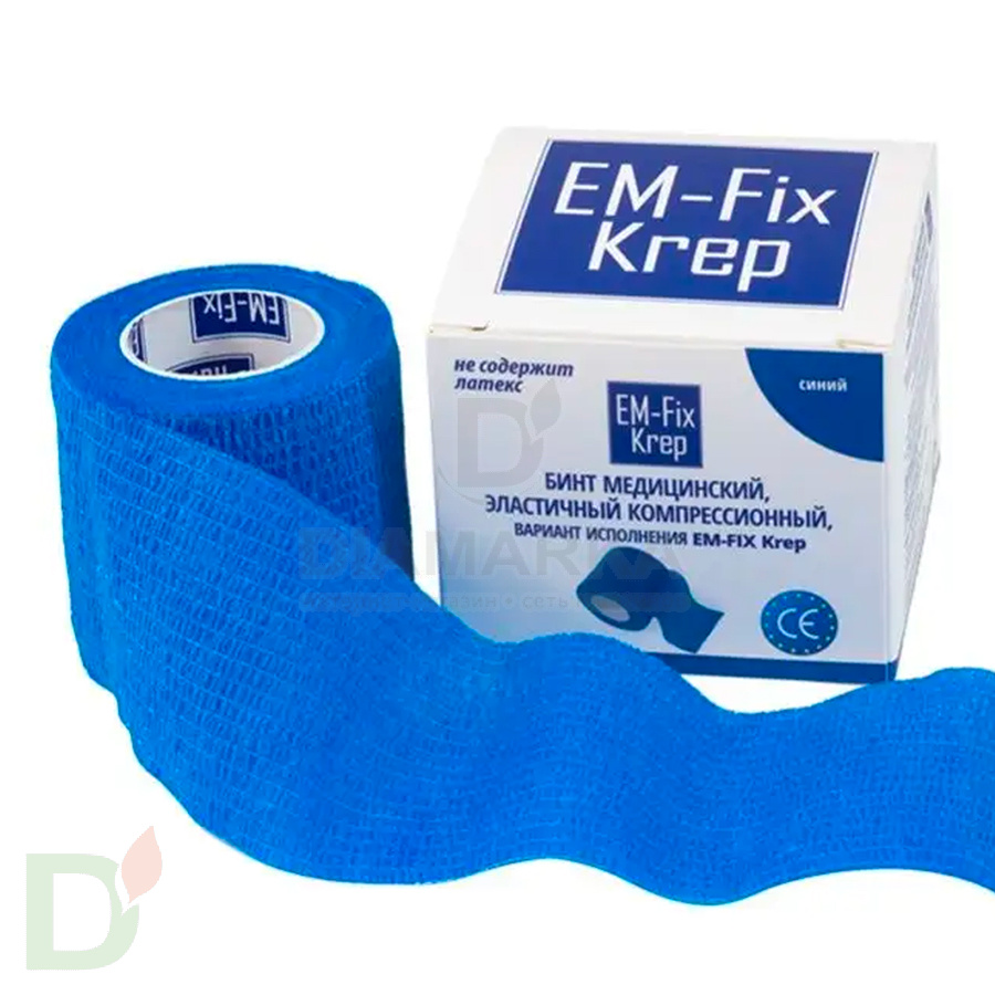 Бинт эластичный когезивный EM-fix krep Синий, 5 см х 4,5 м в интернет-магазине