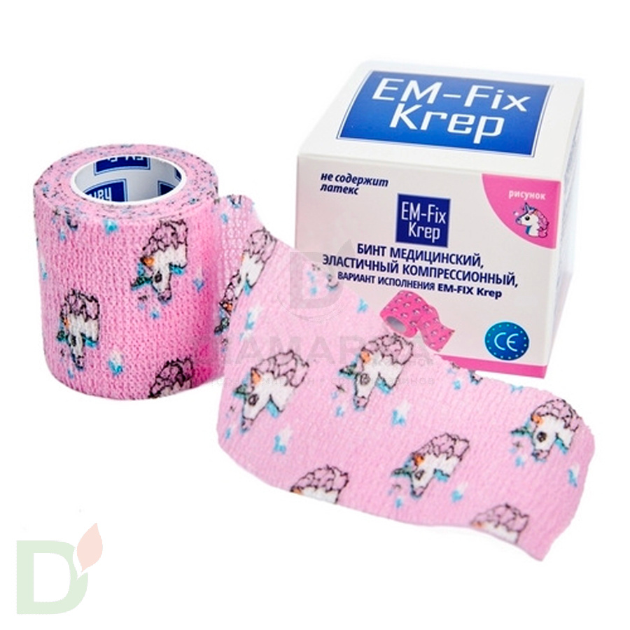 Бинт самофиксирующийся EM-Fix krep Розовый с единорогом, 5см*4,5м в интернет-магазине
