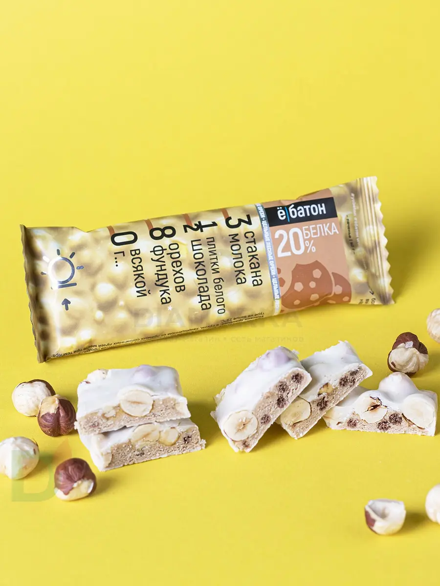Батончик протеиновый Ё/батон "Лесной орех-Печенье" в белой глазури 40гр
